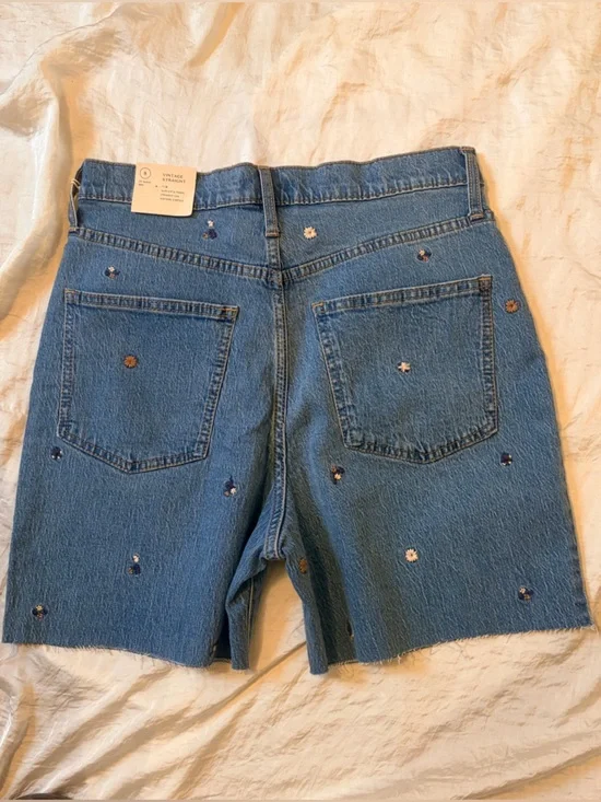 Women's Floral Embroidered Blue Denim Shorts - Picture 6 of 8